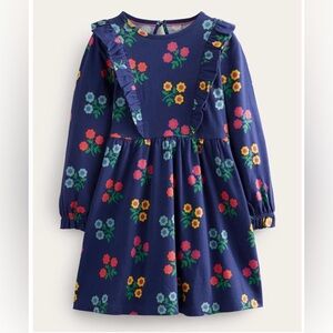 Mini Boden Long Sleeve Ruffle Dress-College Navy Flower.